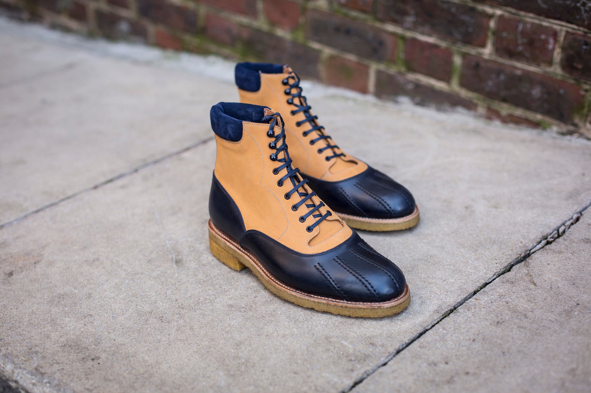 Mercer MTO Navy Calf Tan Nubuck TMG Last Crepe Rubber Sole - Shop Now