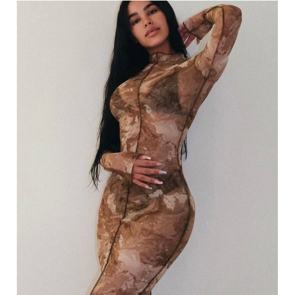 Mesh bodycon dress with transparency