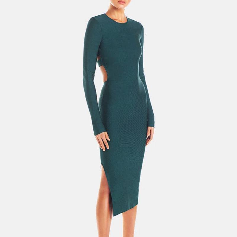 Midi Bodycon Dress with High Slit and Backless