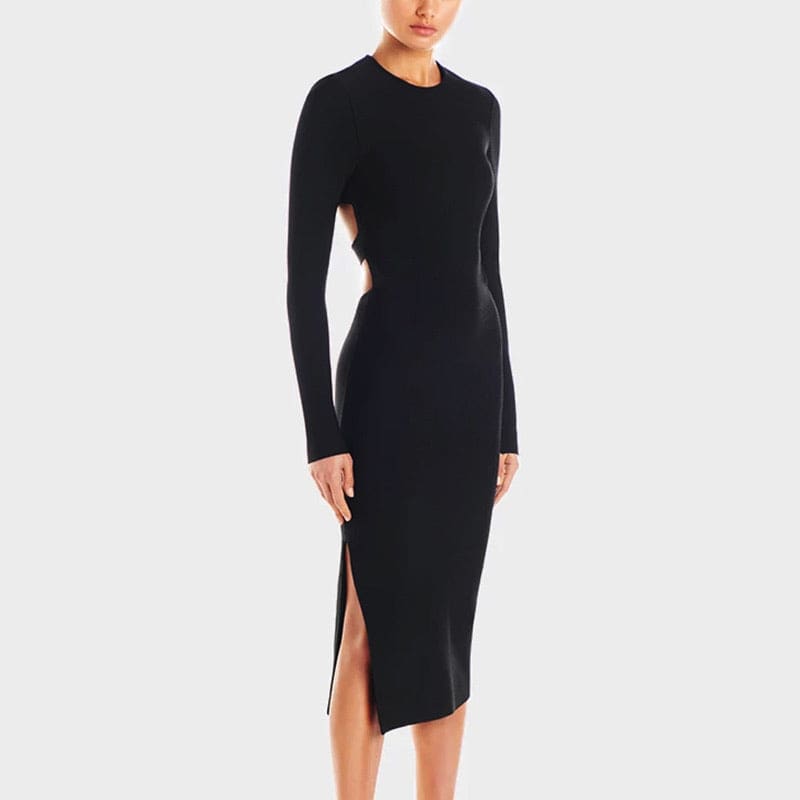 Midi Bodycon Dress with High Slit and Backless