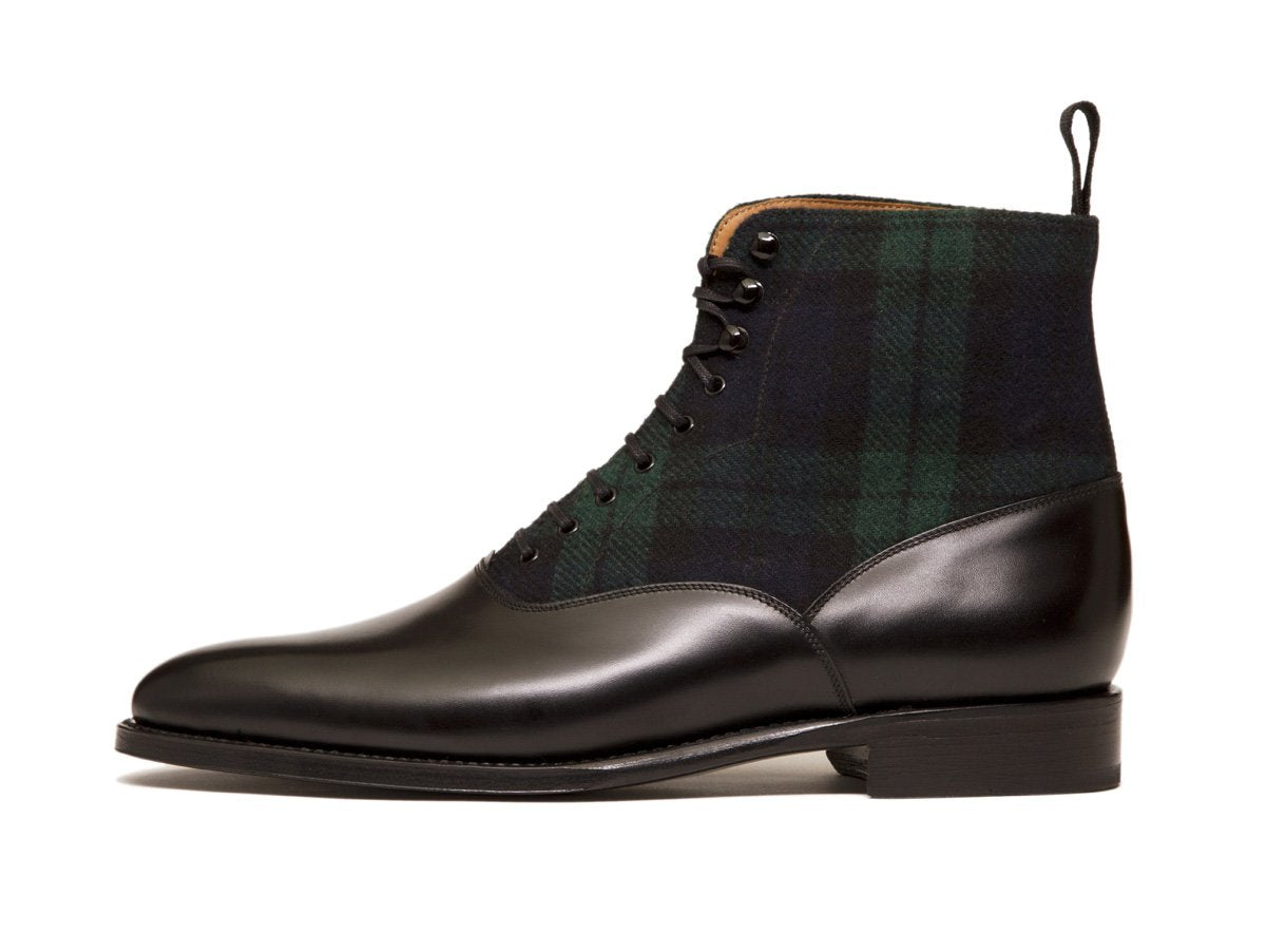 MTO Wedgwood - Black Calf / Blackwatch Tartan Shoes - TMG Last - Single Leather Sole - Buy Now!