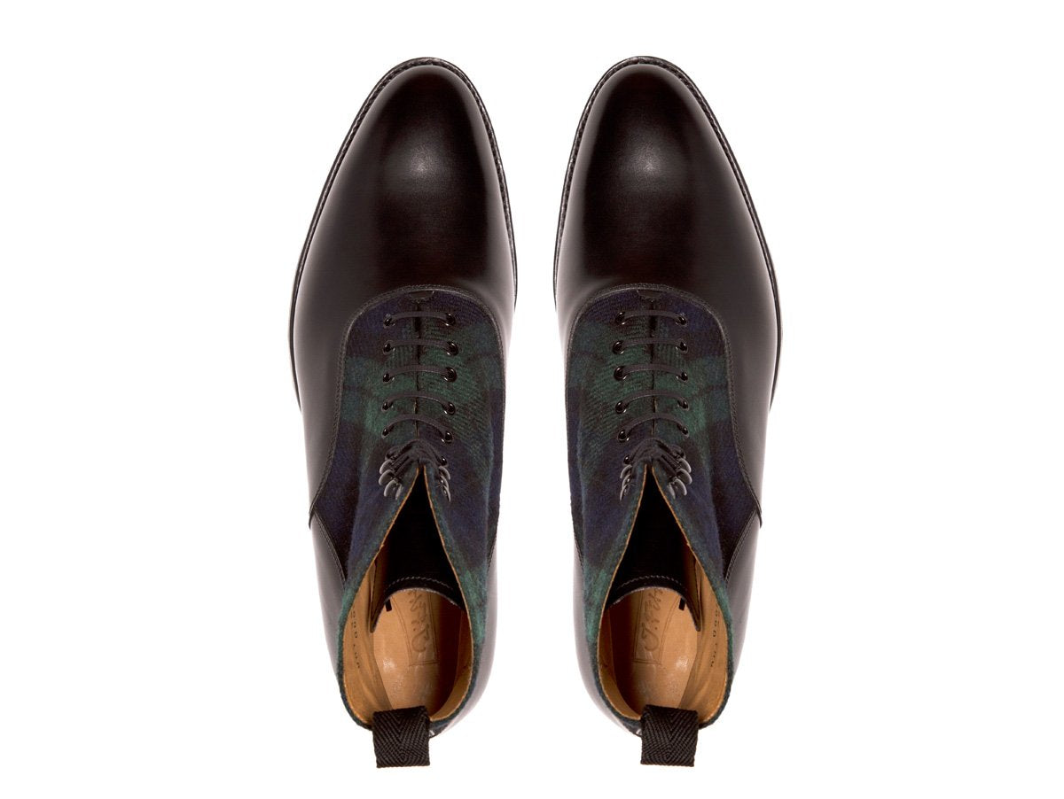 MTO Wedgwood - Black Calf / Blackwatch Tartan Shoes - TMG Last - Single Leather Sole - Buy Now!