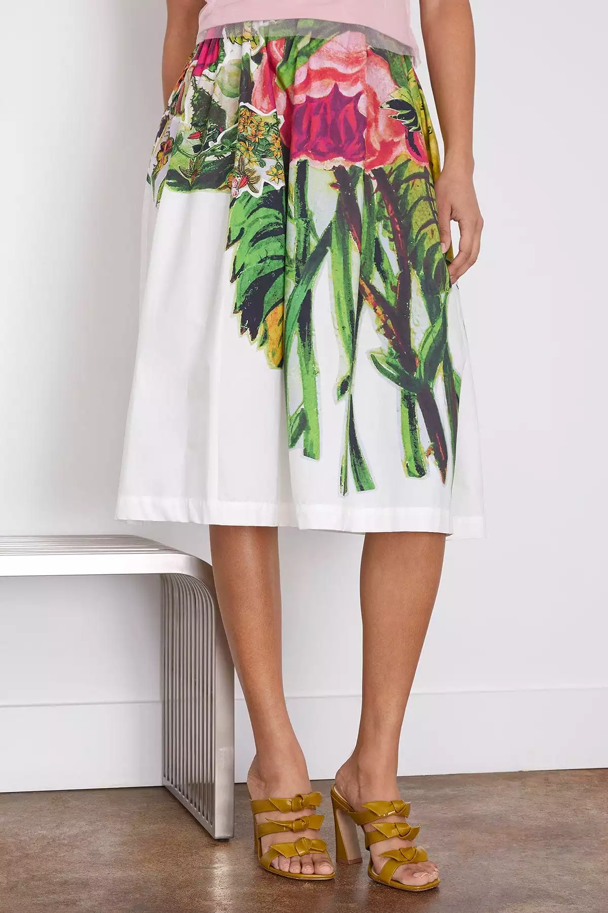 Mystical White Floral Print Poplin Skirt