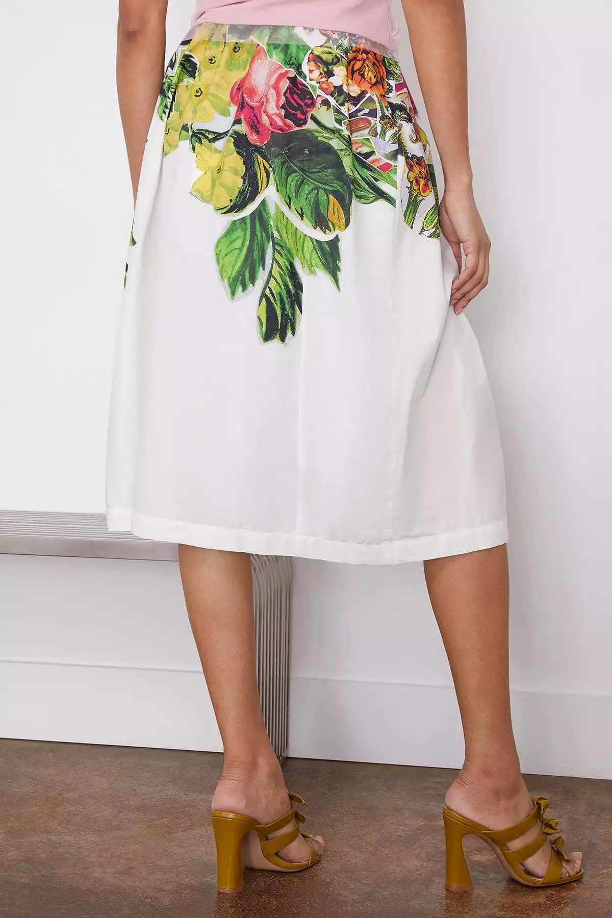 Mystical White Floral Print Poplin Skirt