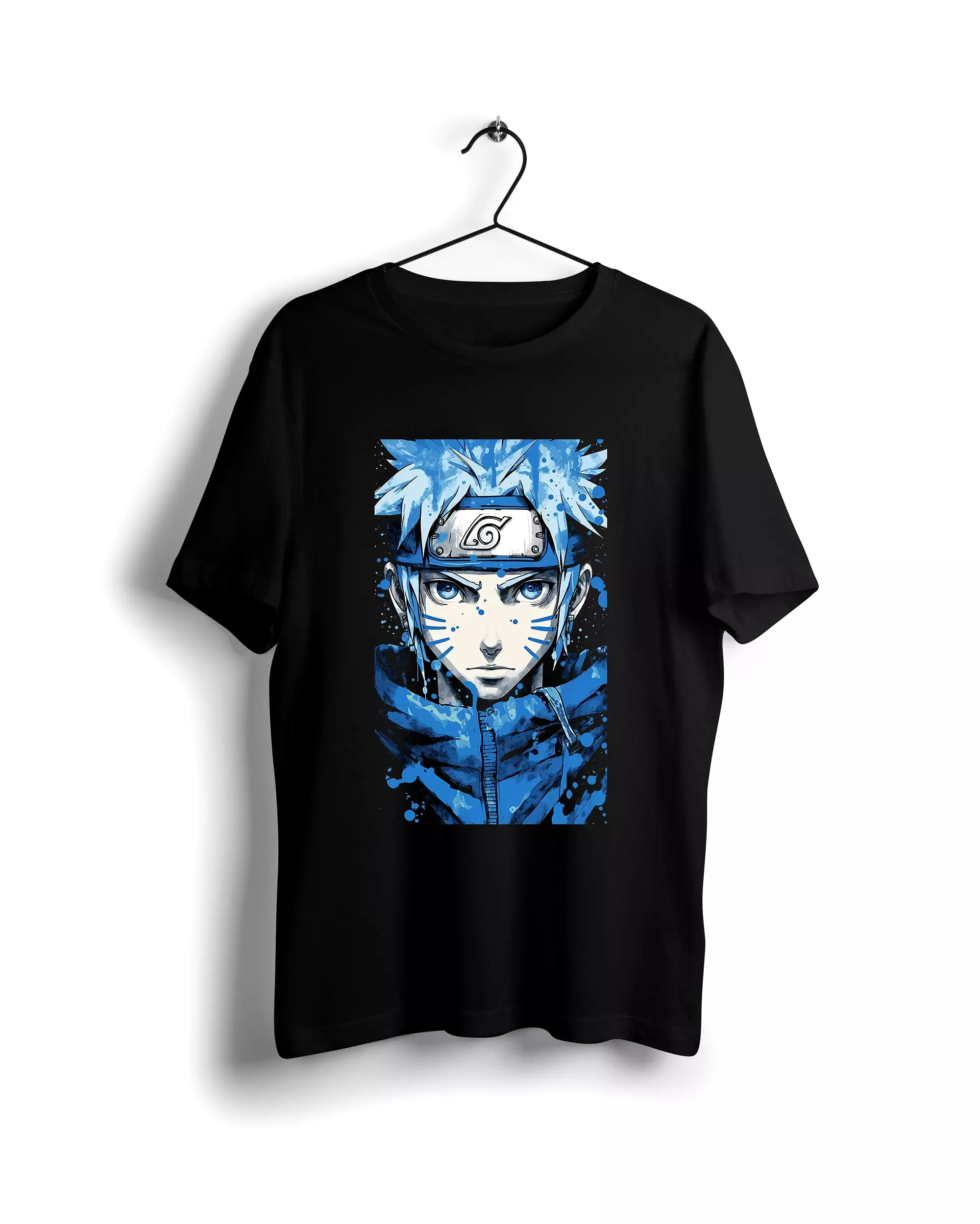 Naruto Color Splash Tee: Dan Mumford Sky-Blue & Light Gray Design - Digital Graphics T-shirt Black