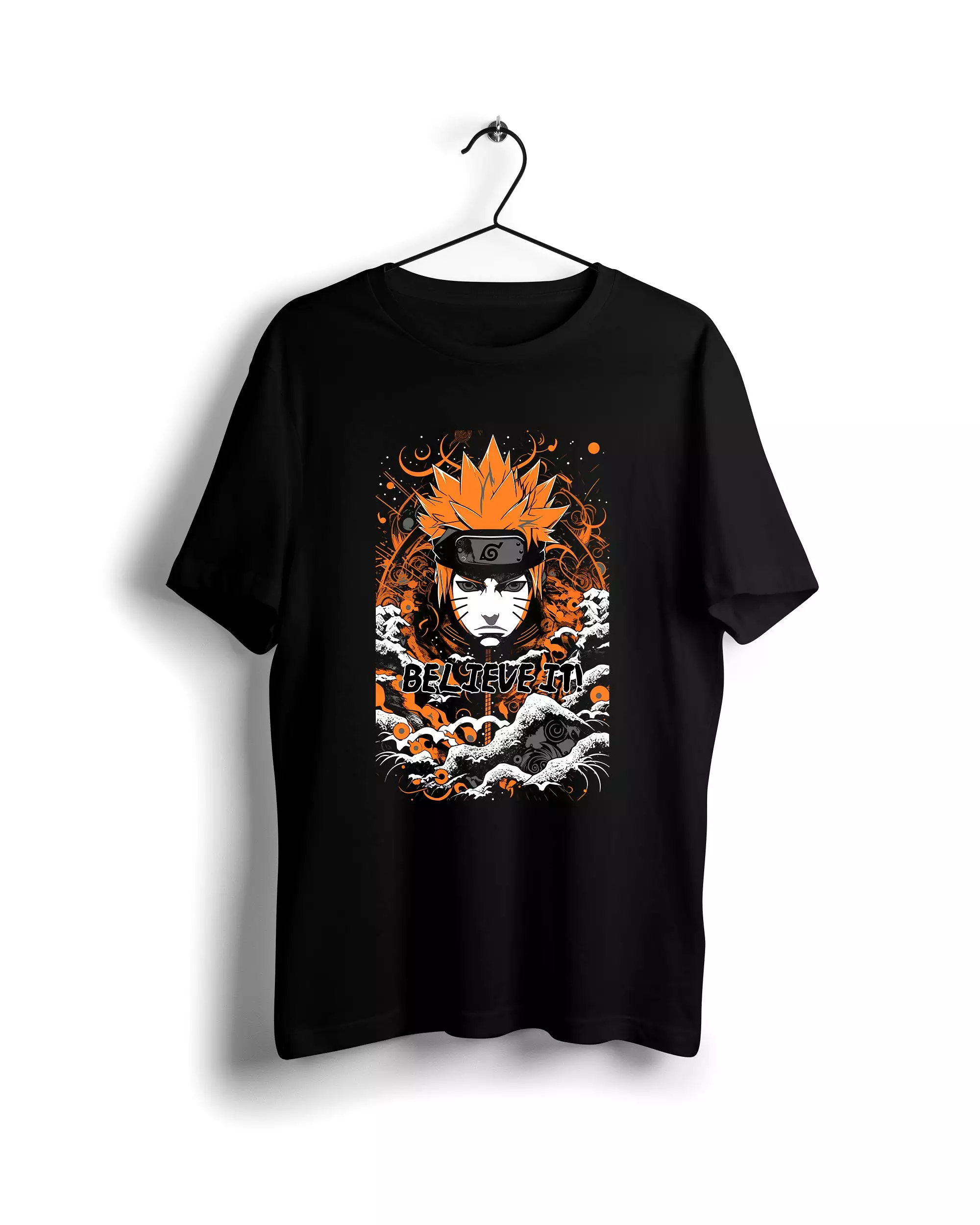 Naruto Nature Tee: Waves and Mountains - Digital Graphics Black T-shirt