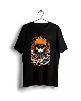 Naruto Nature Tee: Waves and Mountains - Digital Graphics Black T-shirt