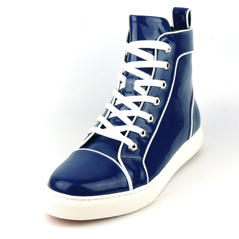 Navy Patent Leather High Top Sneaker - FI-2416