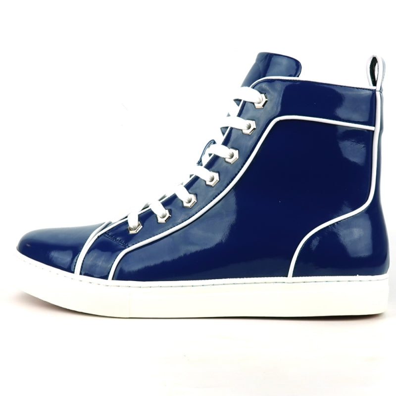 Navy Patent Leather High Top Sneaker - FI-2416