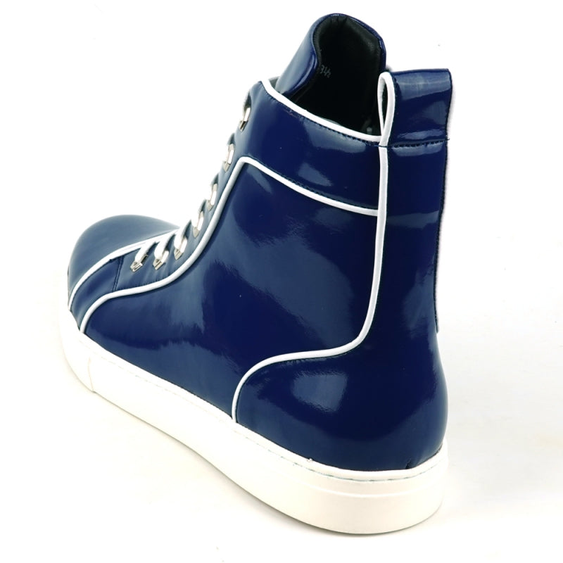 Navy Patent Leather High Top Sneaker - FI-2416