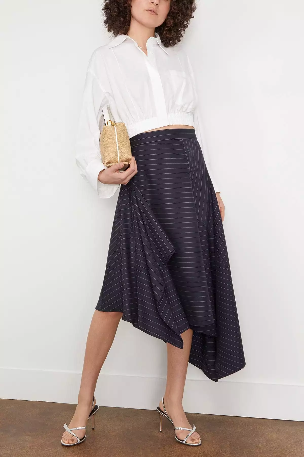 Navy square hem panelled skirt