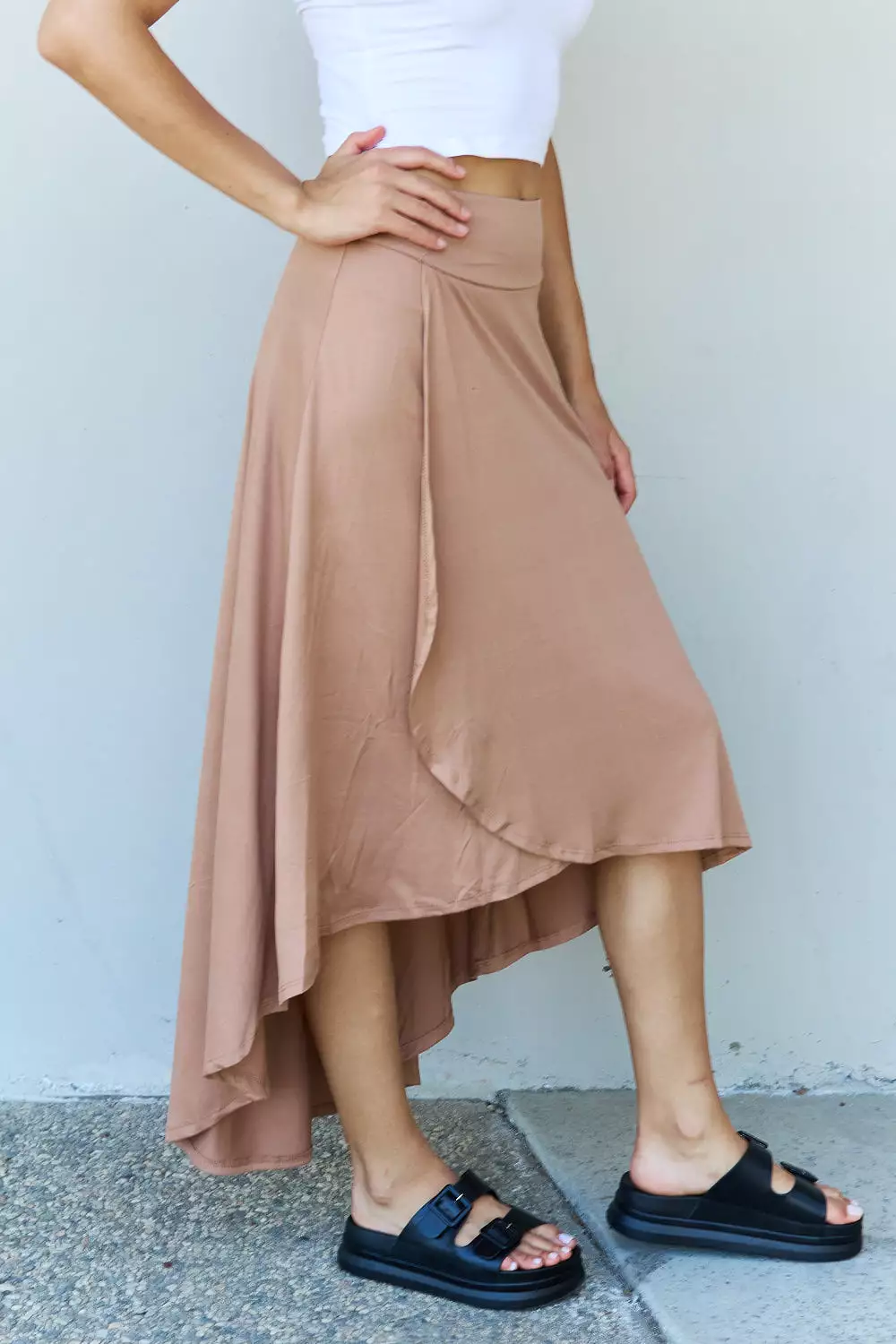 Ninexis High Waisted Flare Maxi Skirt - Camel