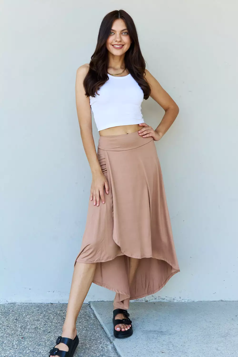 Ninexis High Waisted Flare Maxi Skirt - Camel