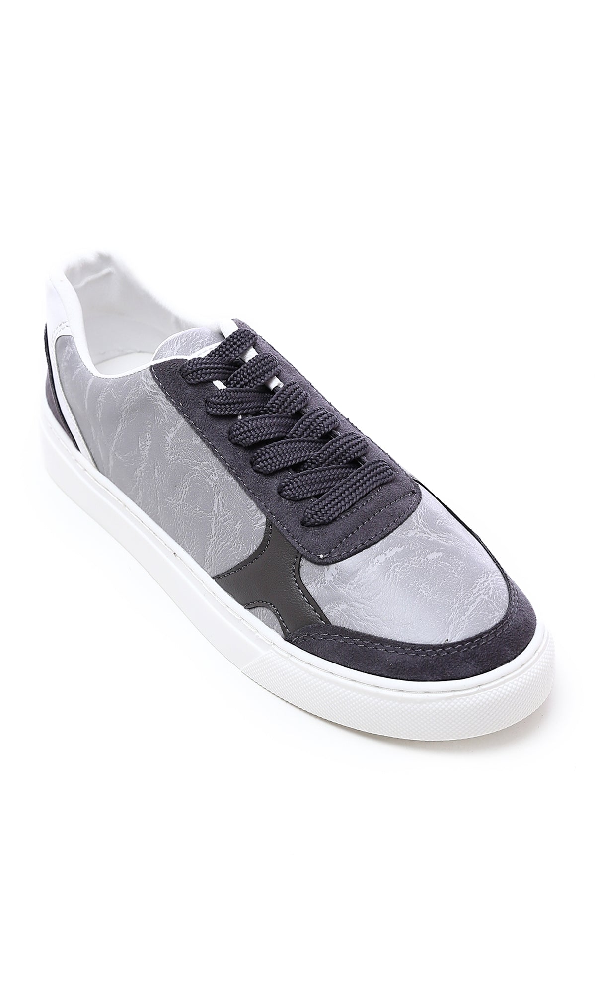 O176366 Grey Textured Leather Suede Casual Shoes.