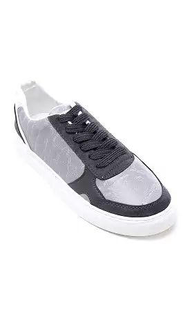 O176366 Grey Textured Leather Suede Casual Shoes.