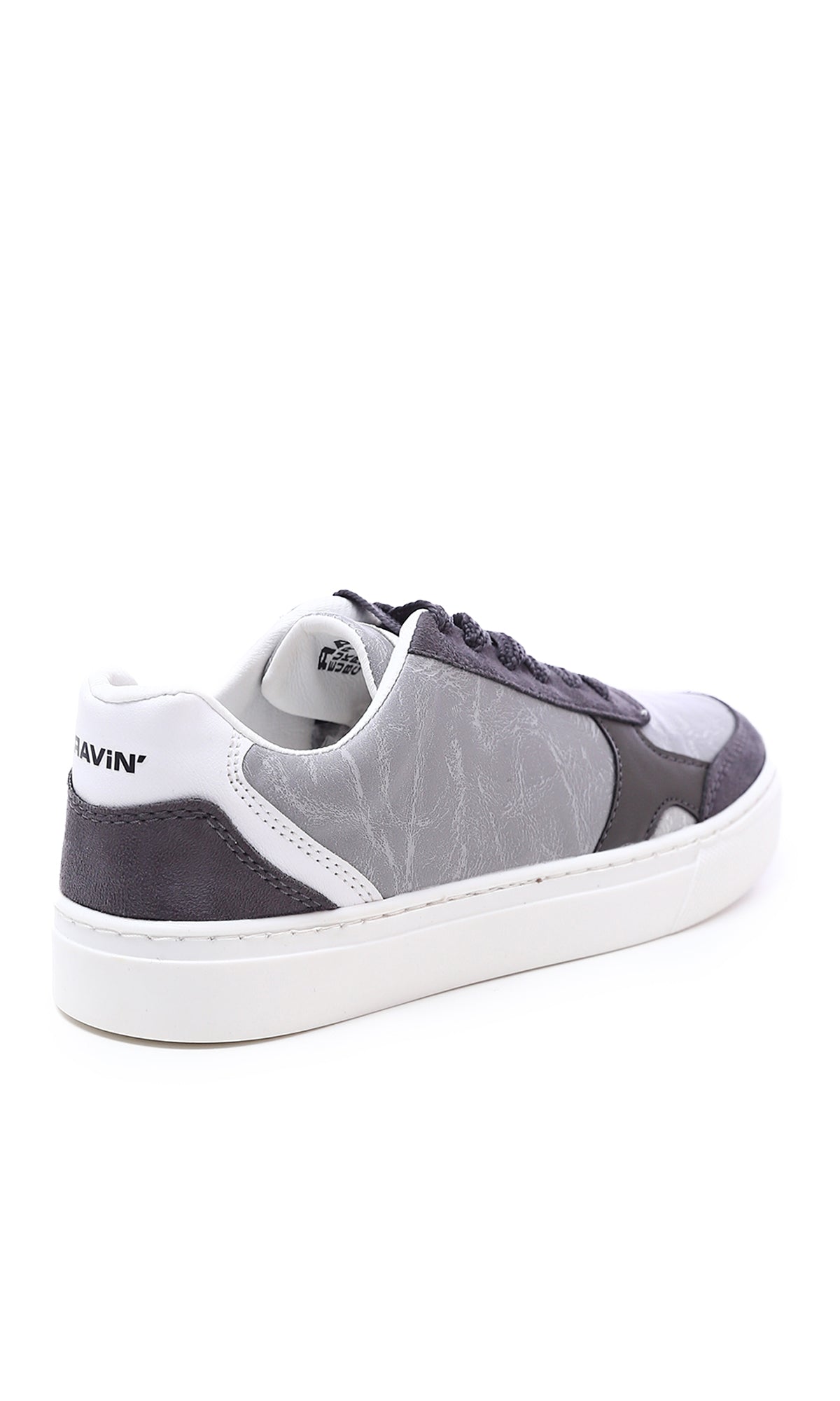 O176366 Grey Textured Leather Suede Casual Shoes.