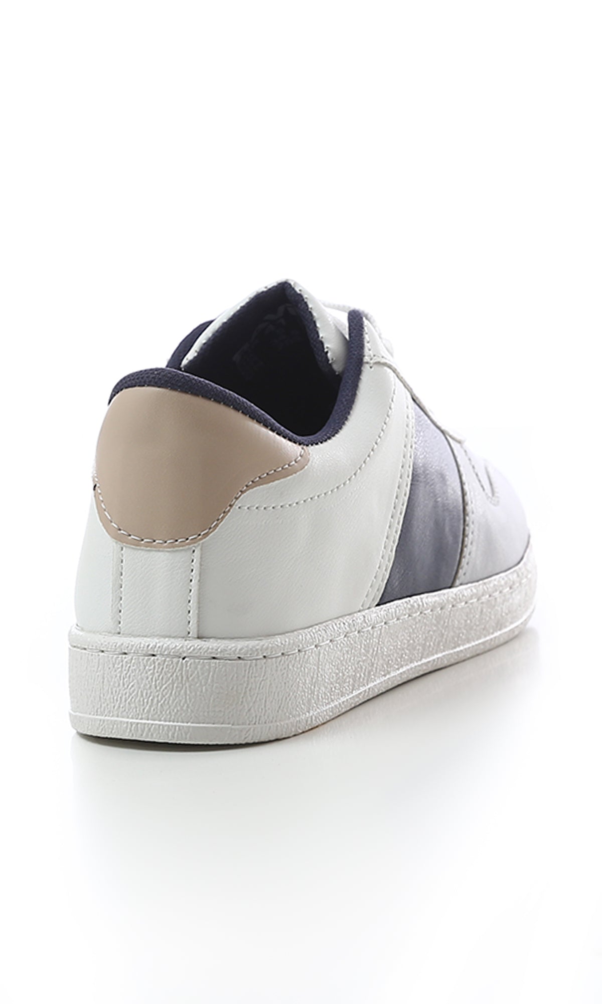 O179079 Tricolor Round Toecap Sneakers - Light Grey, White & Navy Blue