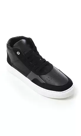 O180406 Black High-Neck Lace Up Leather Casual Shoes with Suede