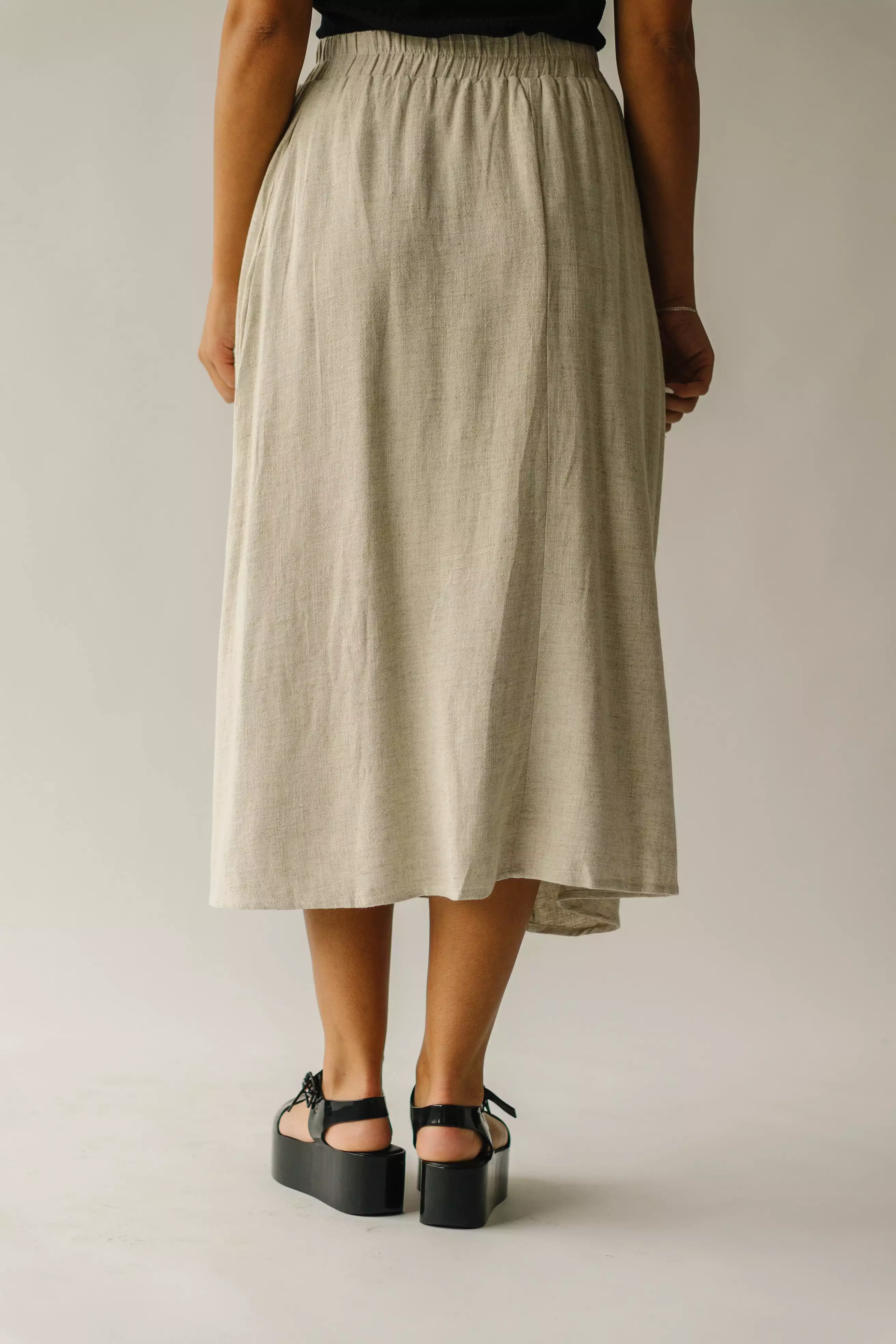 Oaklynn Oatmeal Linen Midi Skirt