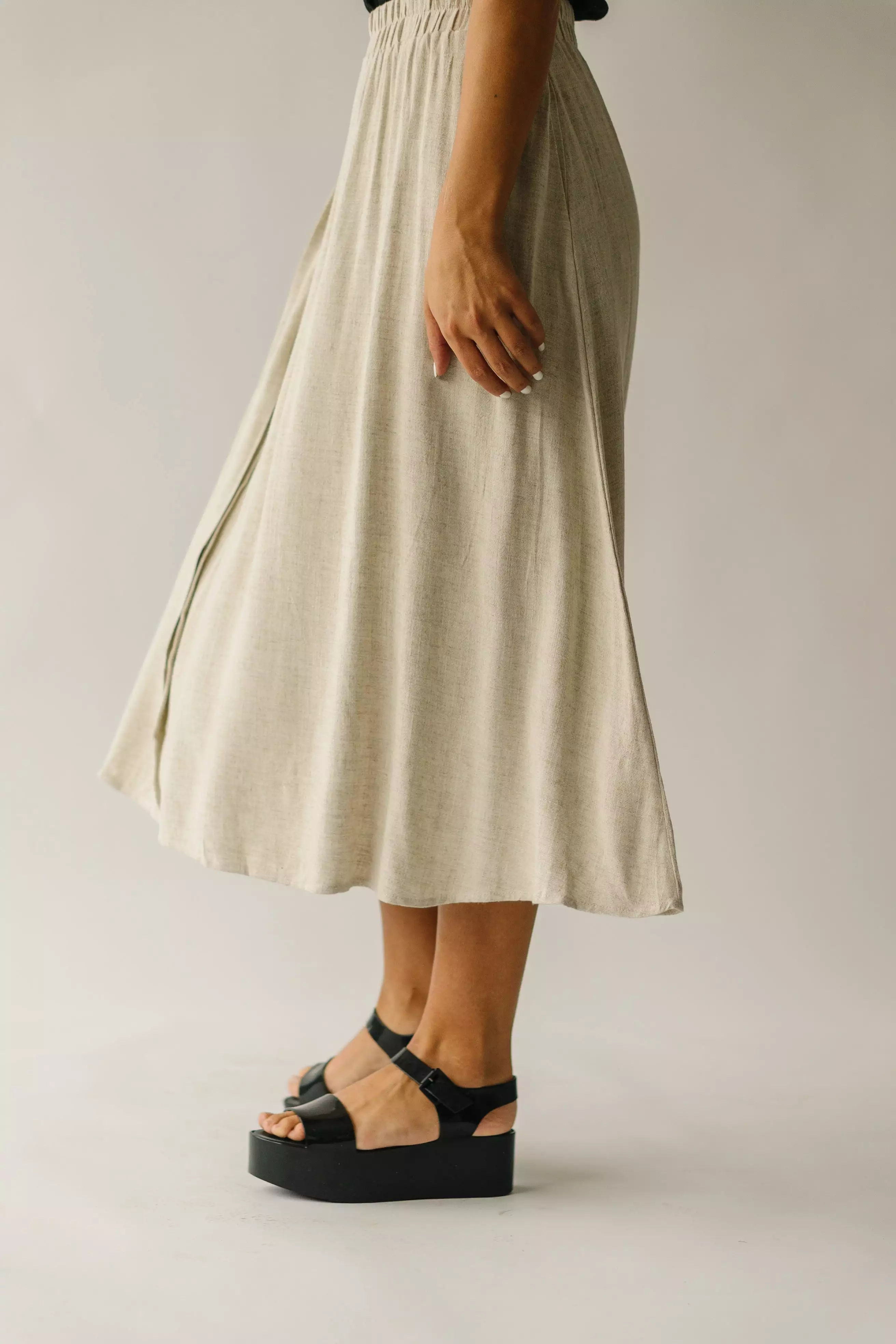 Oaklynn Oatmeal Linen Midi Skirt