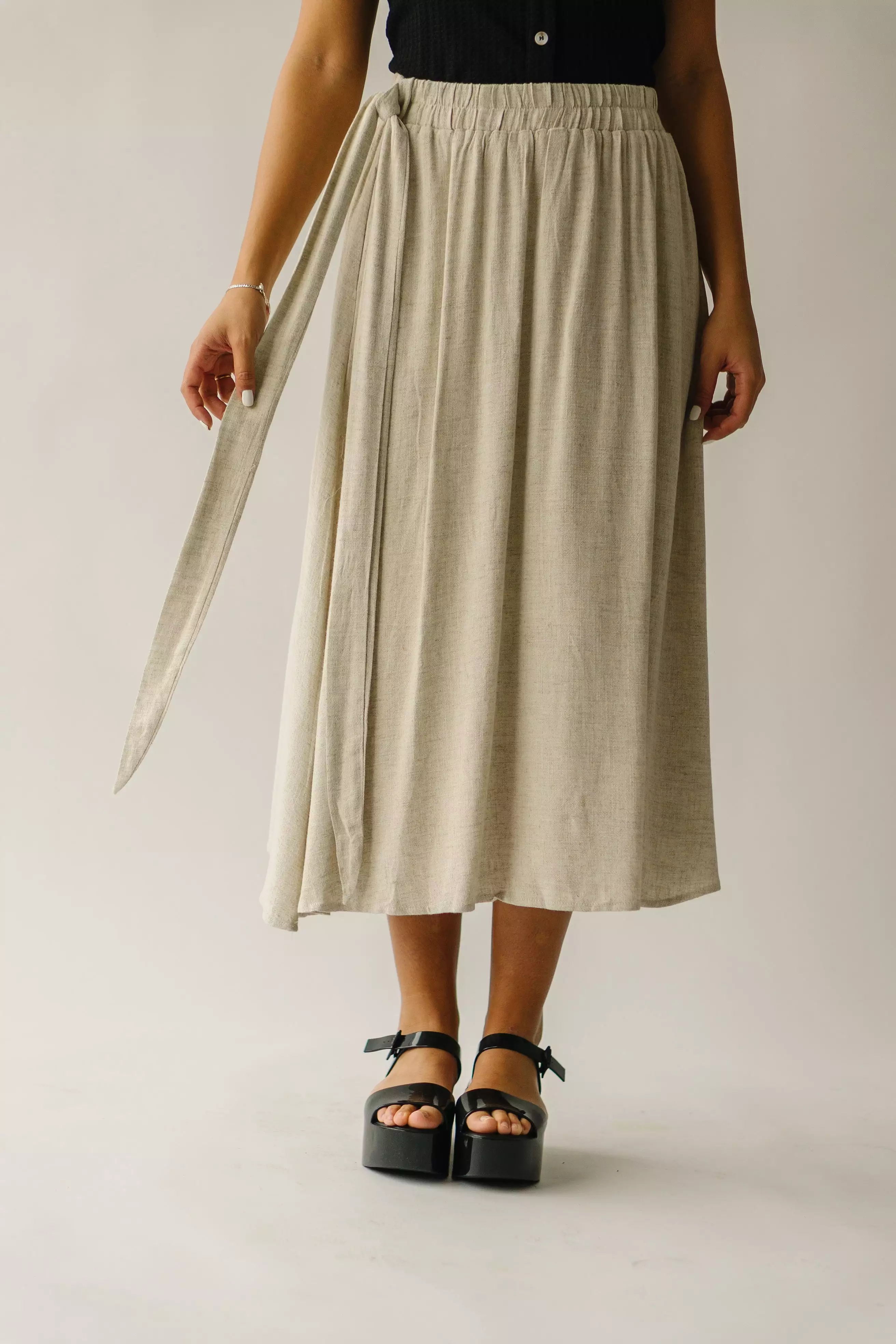 Oaklynn Oatmeal Linen Midi Skirt