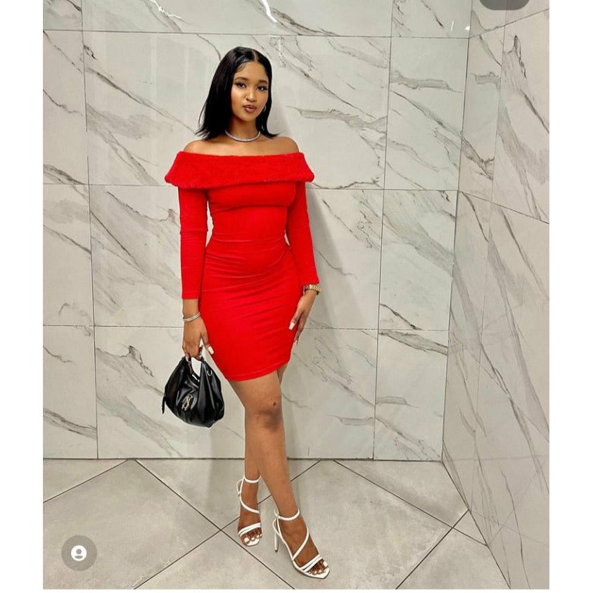 Off-shoulder long sleeve bodycon dress, sexy and fashionable