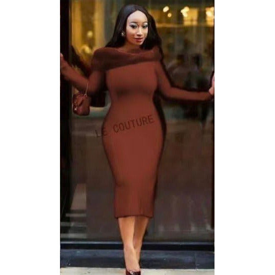 Off-shoulder long sleeve bodycon dress, sexy and fashionable