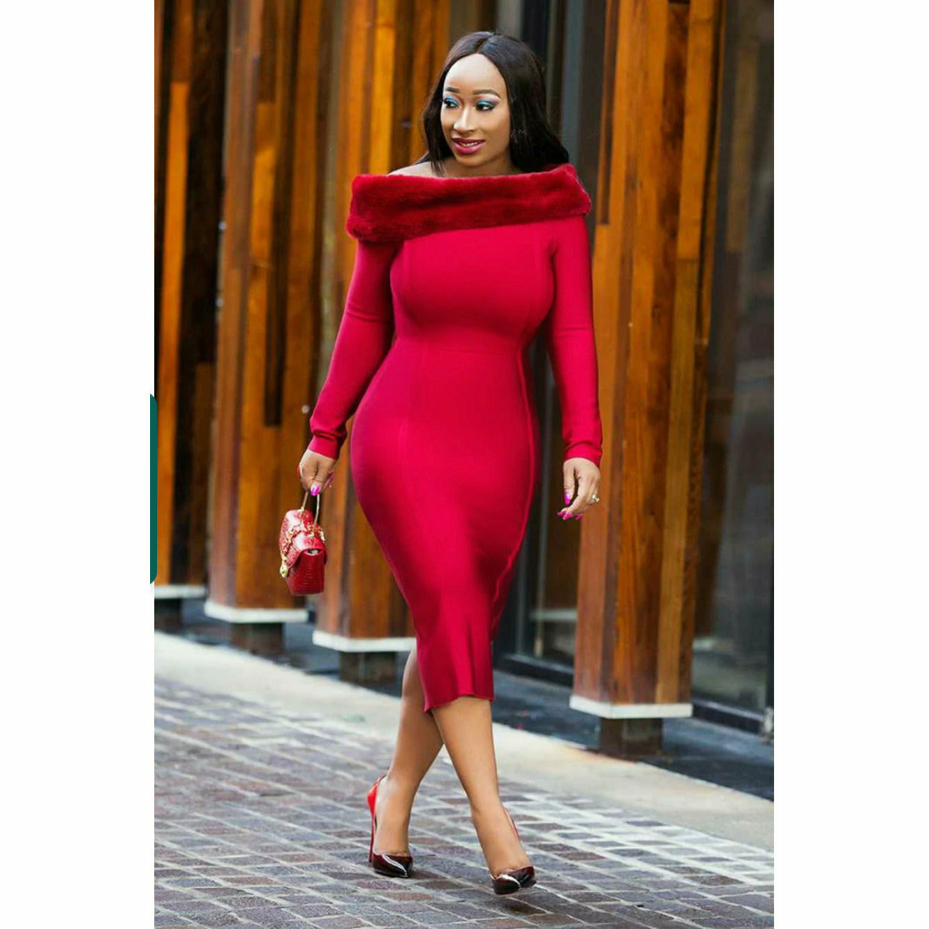 Off-shoulder long sleeve bodycon dress, sexy and fashionable