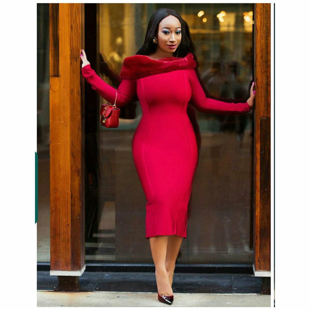 Off-shoulder long sleeve bodycon dress, sexy and fashionable