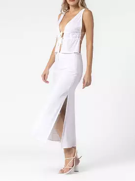 Off White Linen Midi Skirt