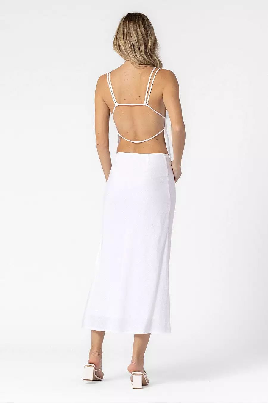 Off White Linen Midi Skirt