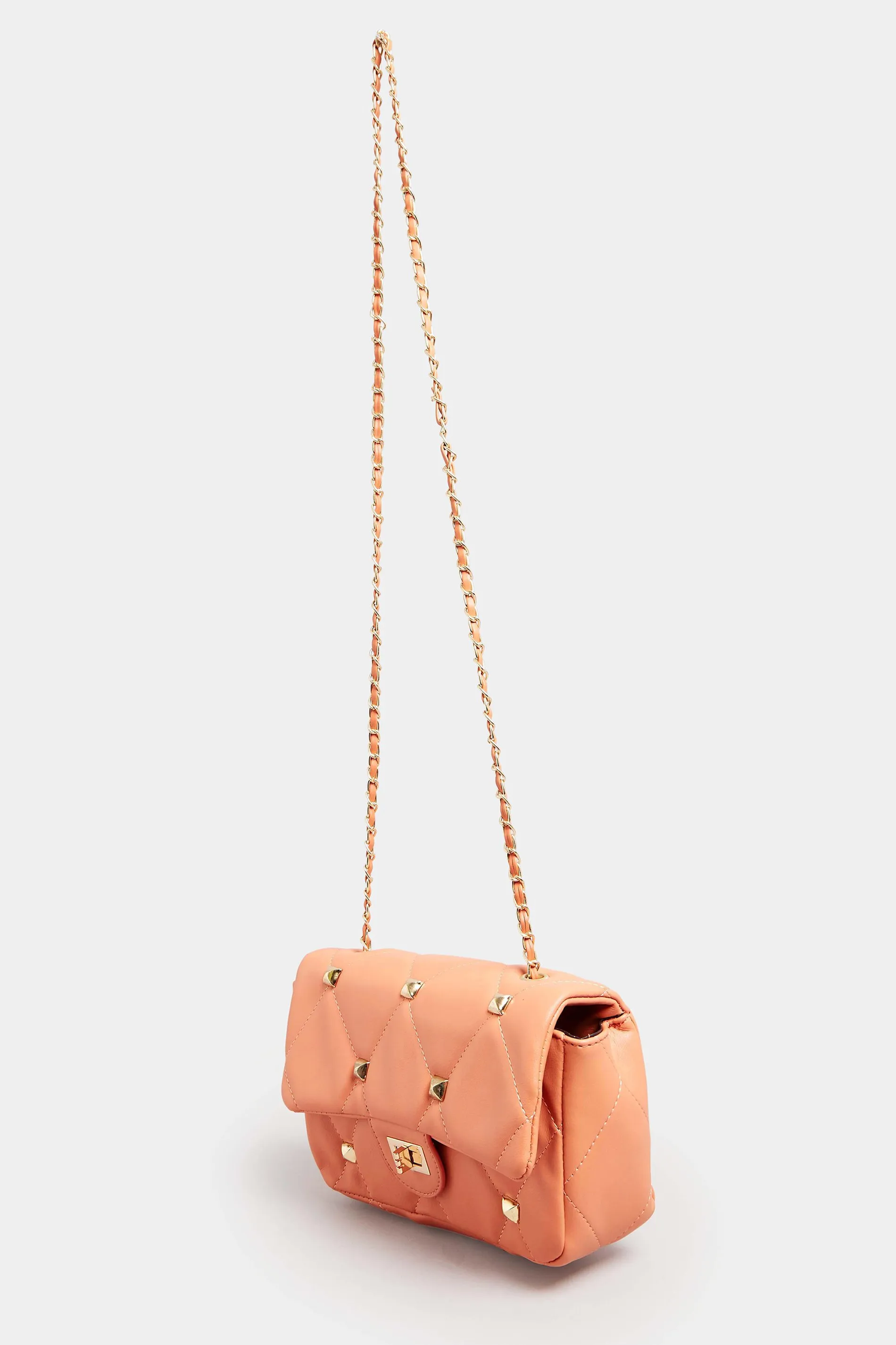 Orange Studded Quilted Chain Bag