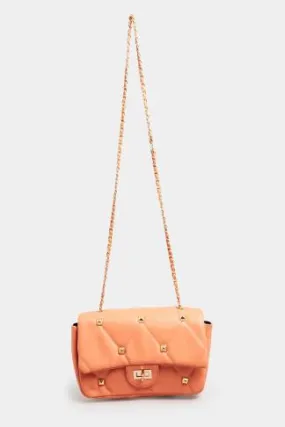 Orange Studded Quilted Chain Bag