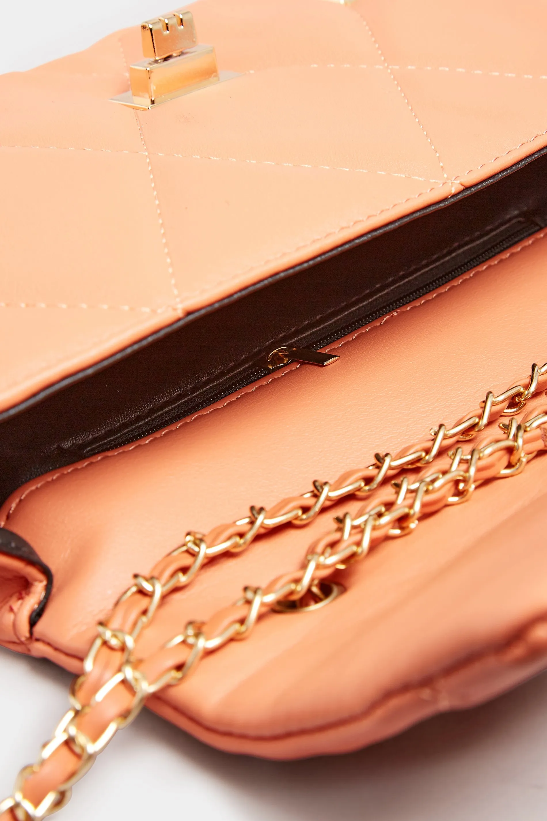 Orange Studded Quilted Chain Bag