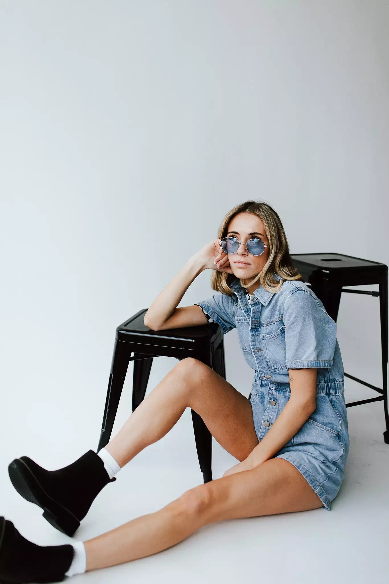 Oxland Denim Button Up Shorts Romper