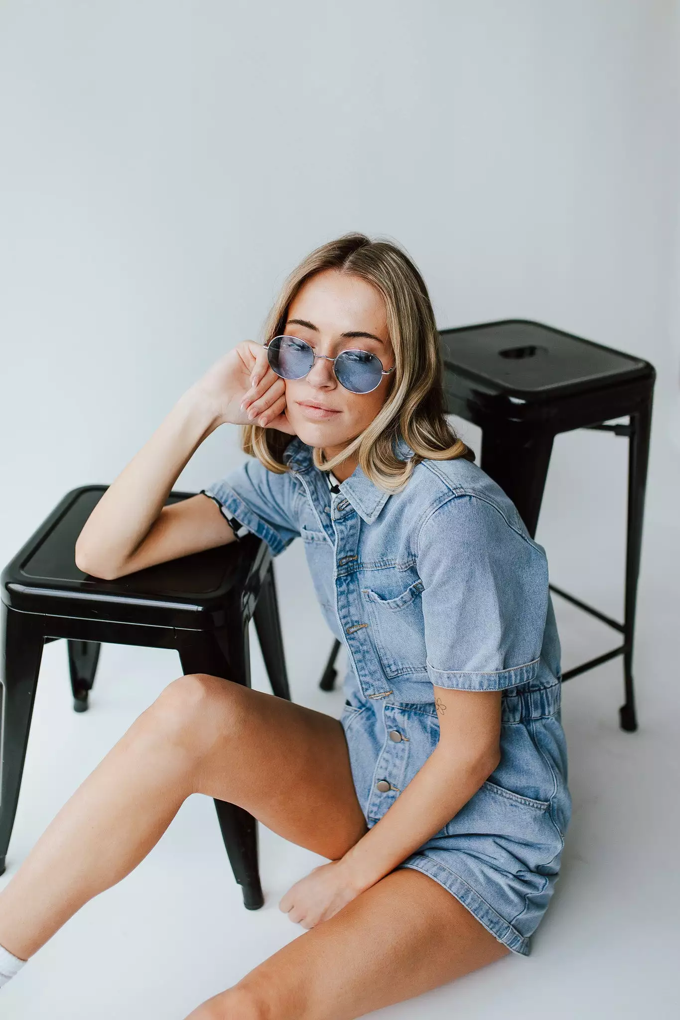 Oxland Denim Button Up Shorts Romper