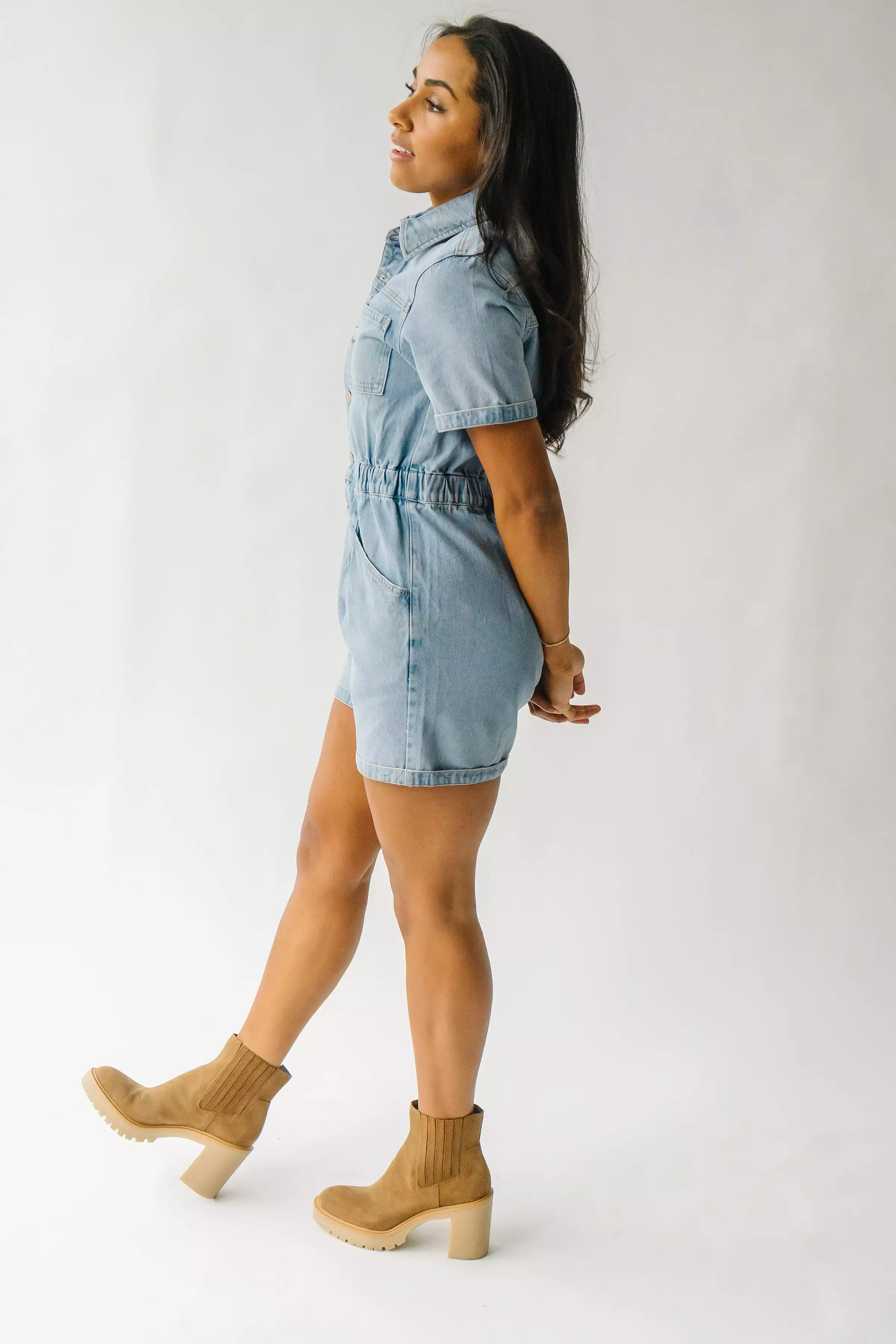 Oxland Denim Button Up Shorts Romper