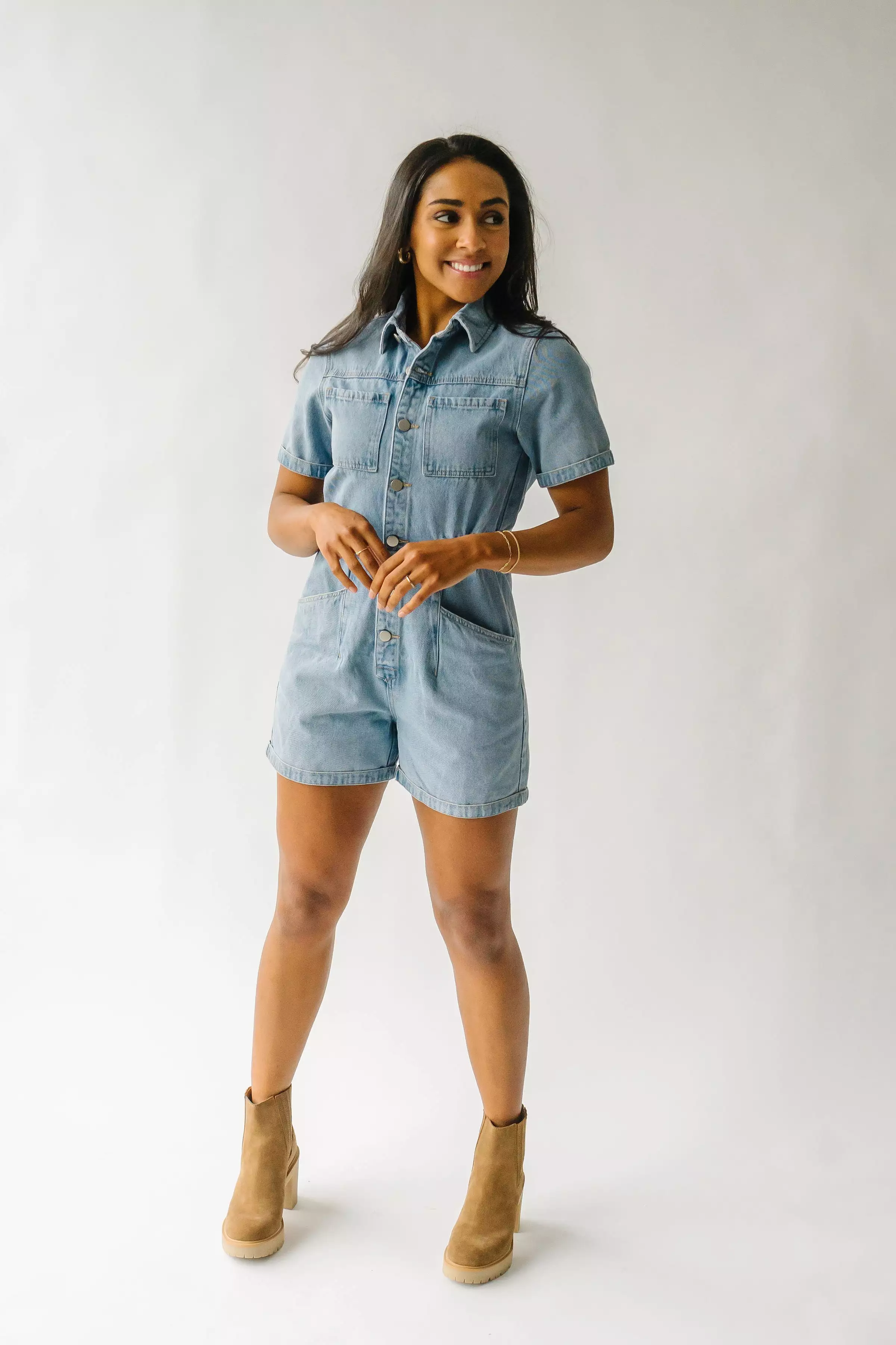 Oxland Denim Button Up Shorts Romper