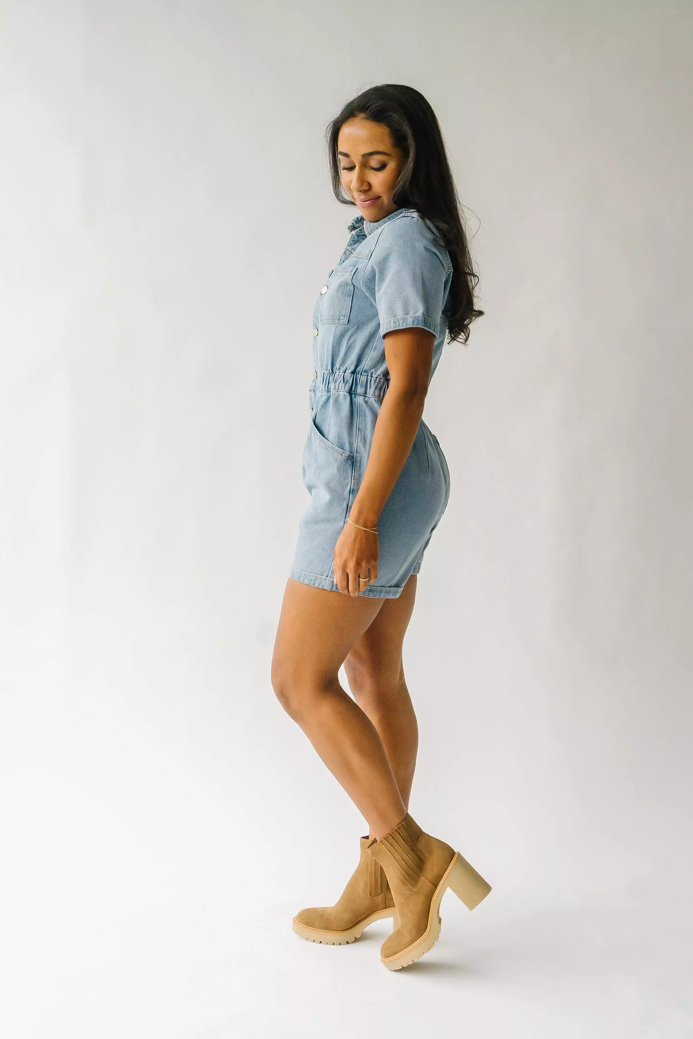 Oxland Denim Button Up Shorts Romper