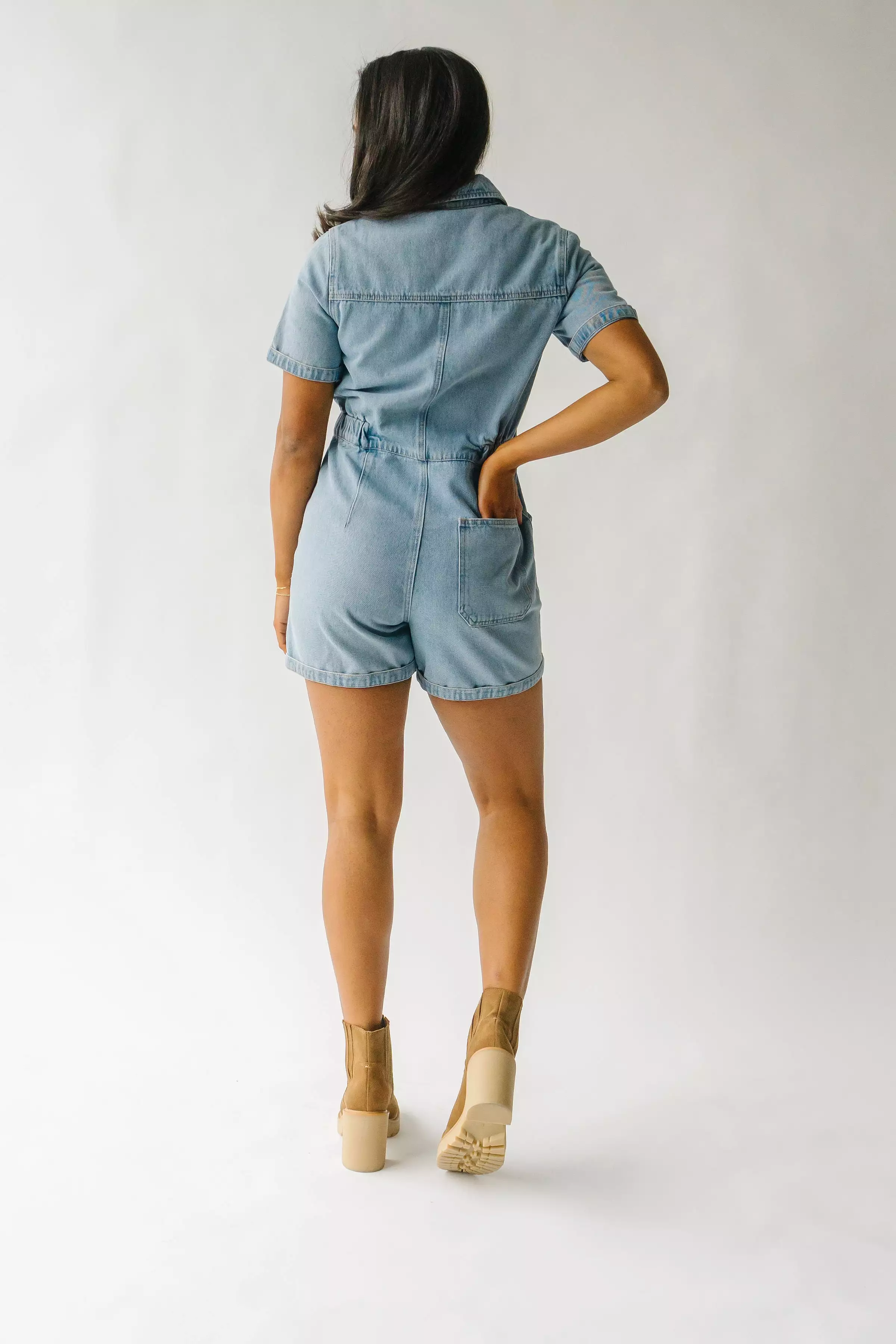 Oxland Denim Button Up Shorts Romper