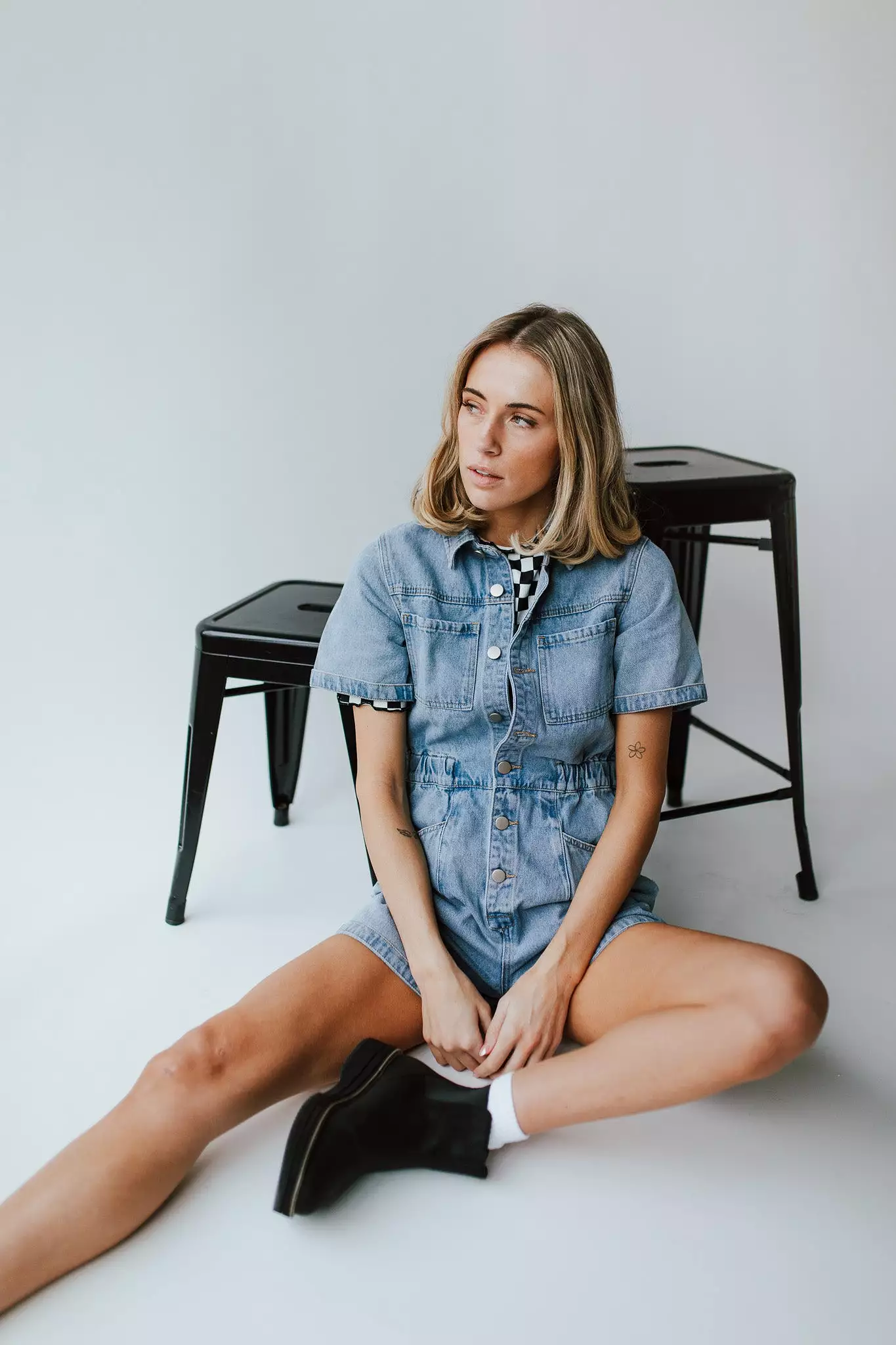 Oxland Denim Button Up Shorts Romper