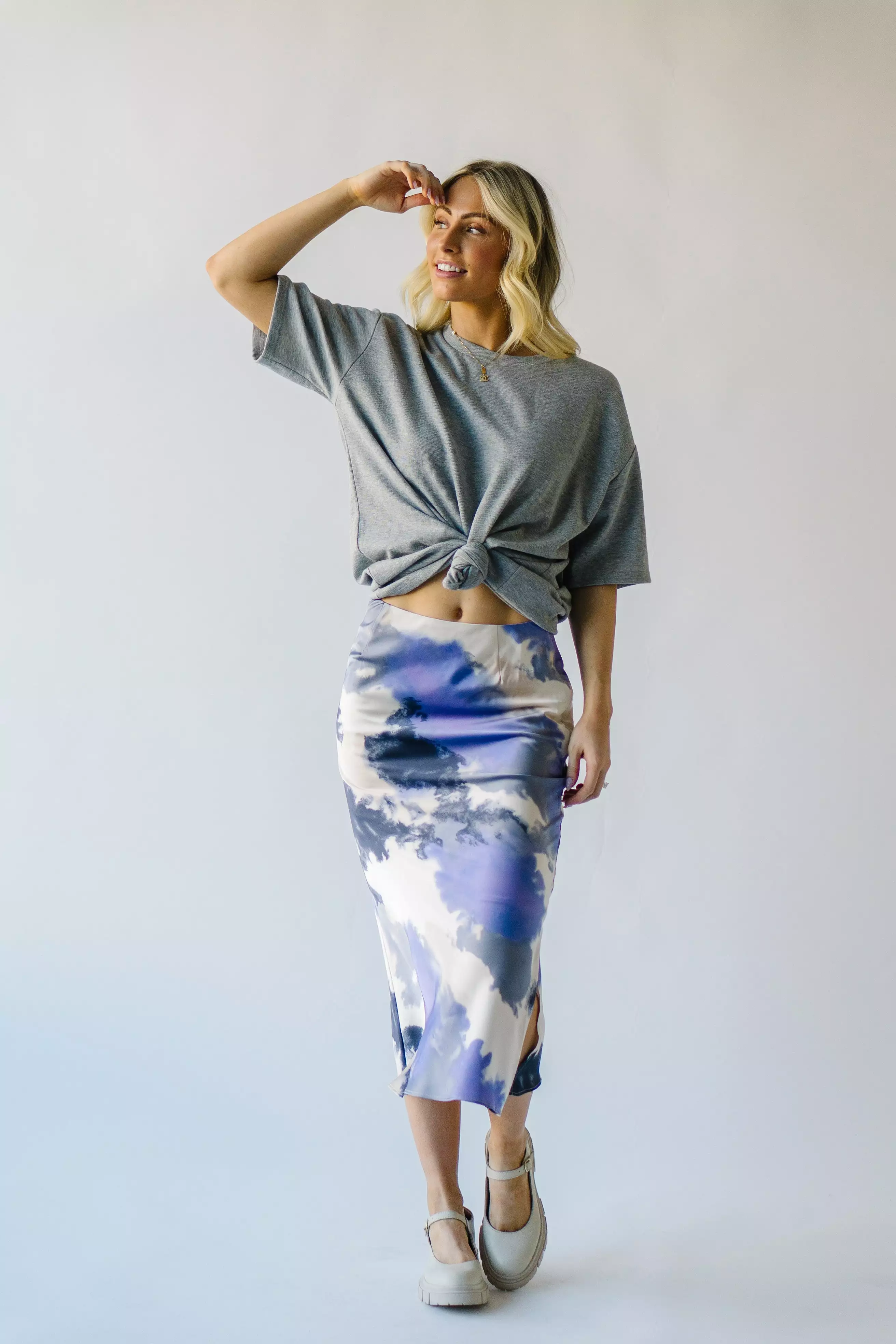 Ozette Satin Skirt - Purple Abstract Pattern