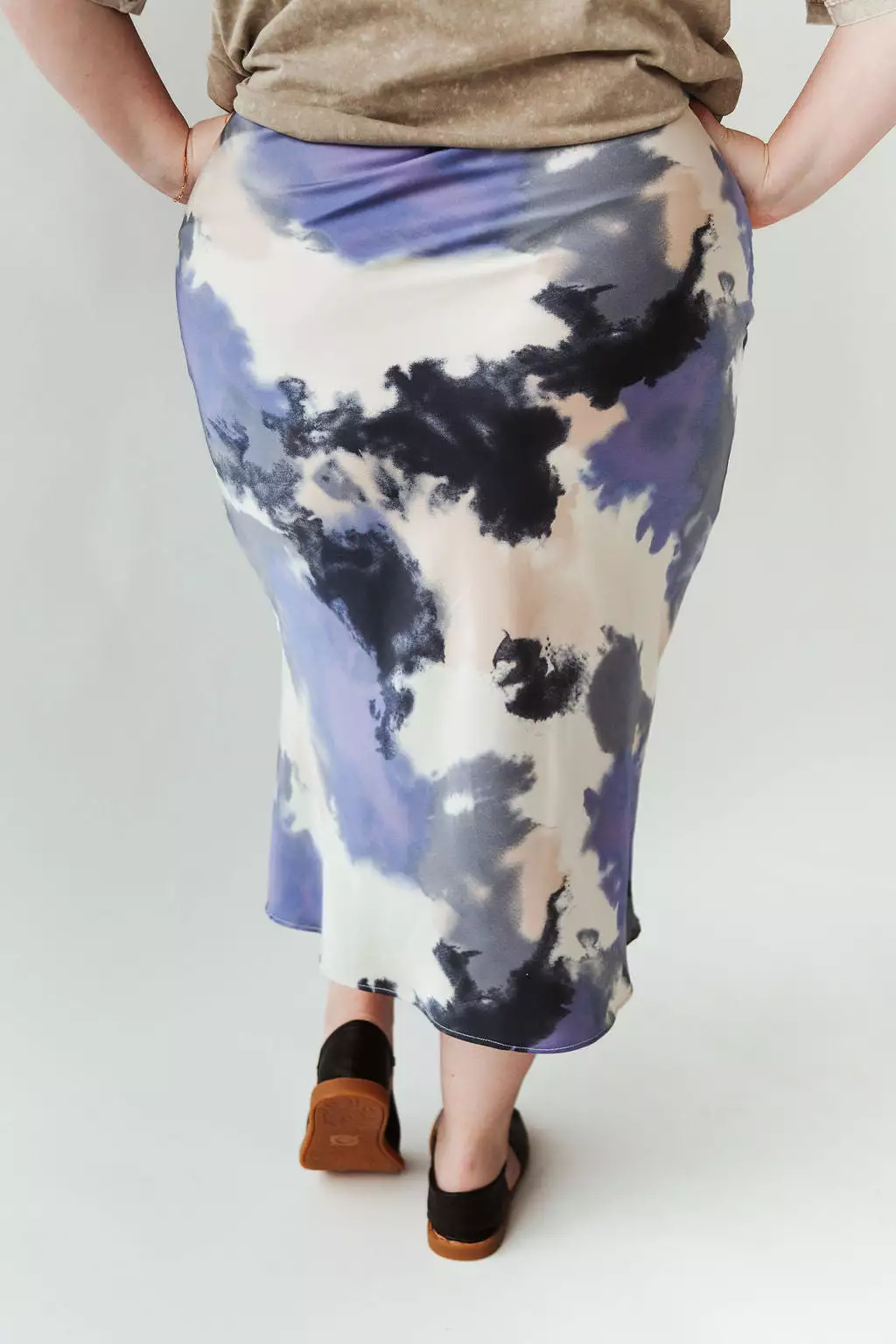 Ozette Satin Skirt - Purple Abstract Pattern