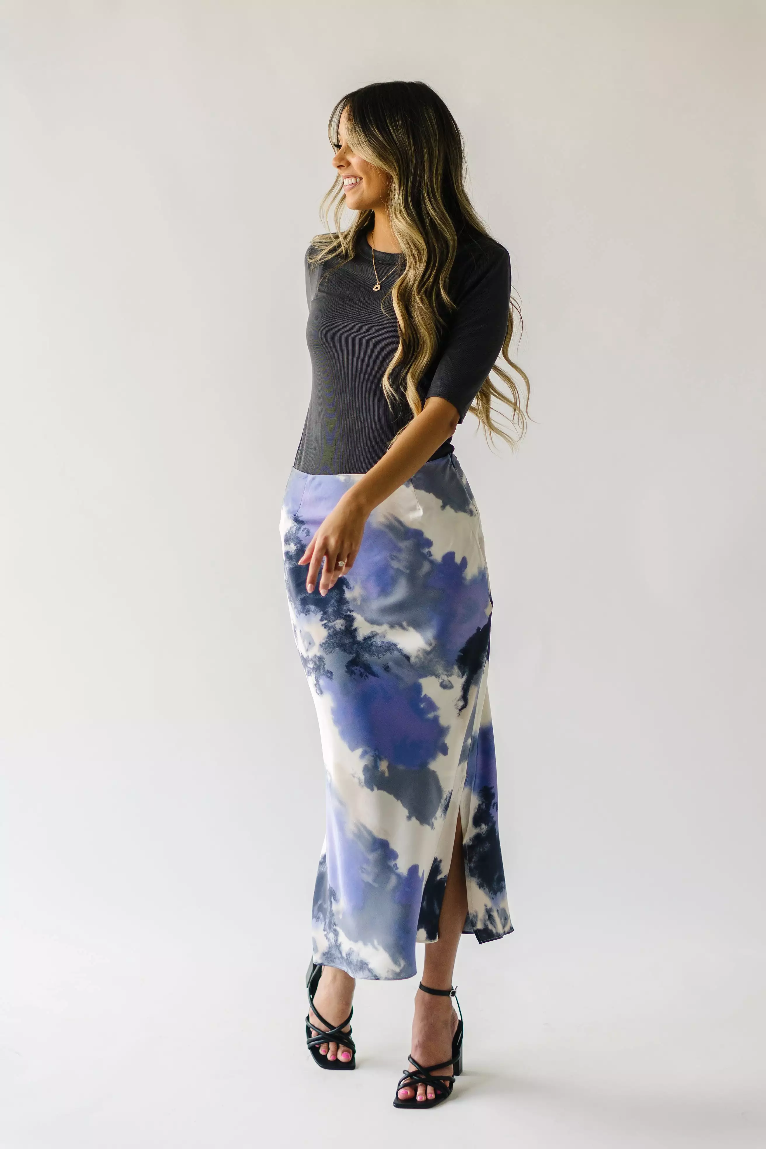 Ozette Satin Skirt - Purple Abstract Pattern