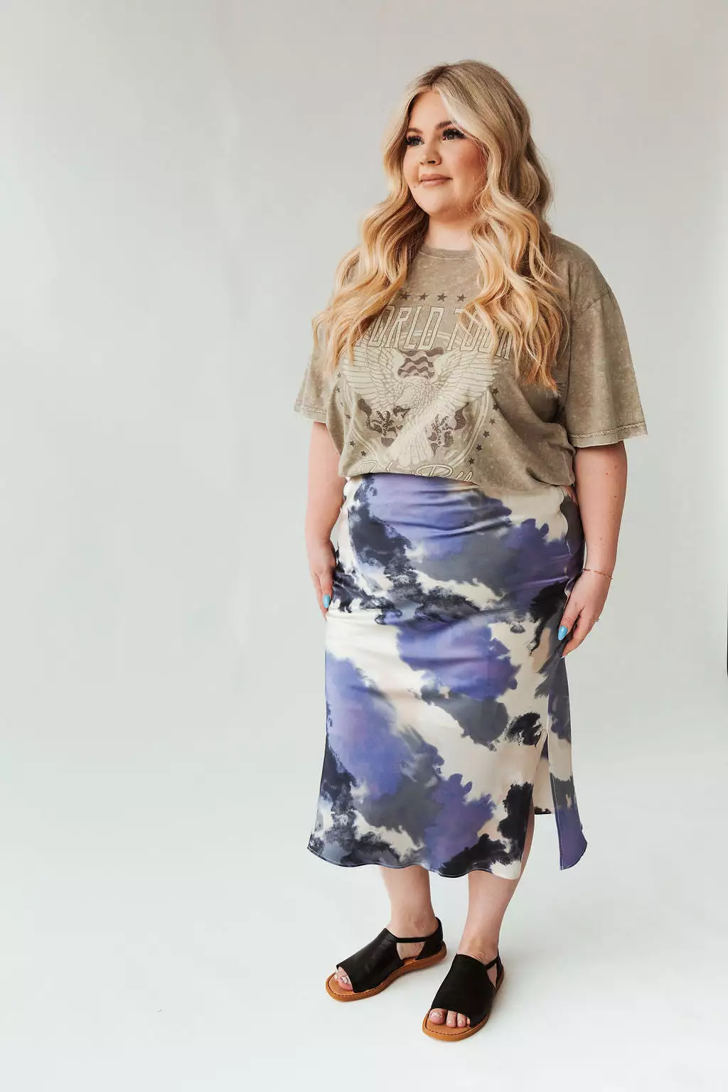 Ozette Satin Skirt - Purple Abstract Pattern