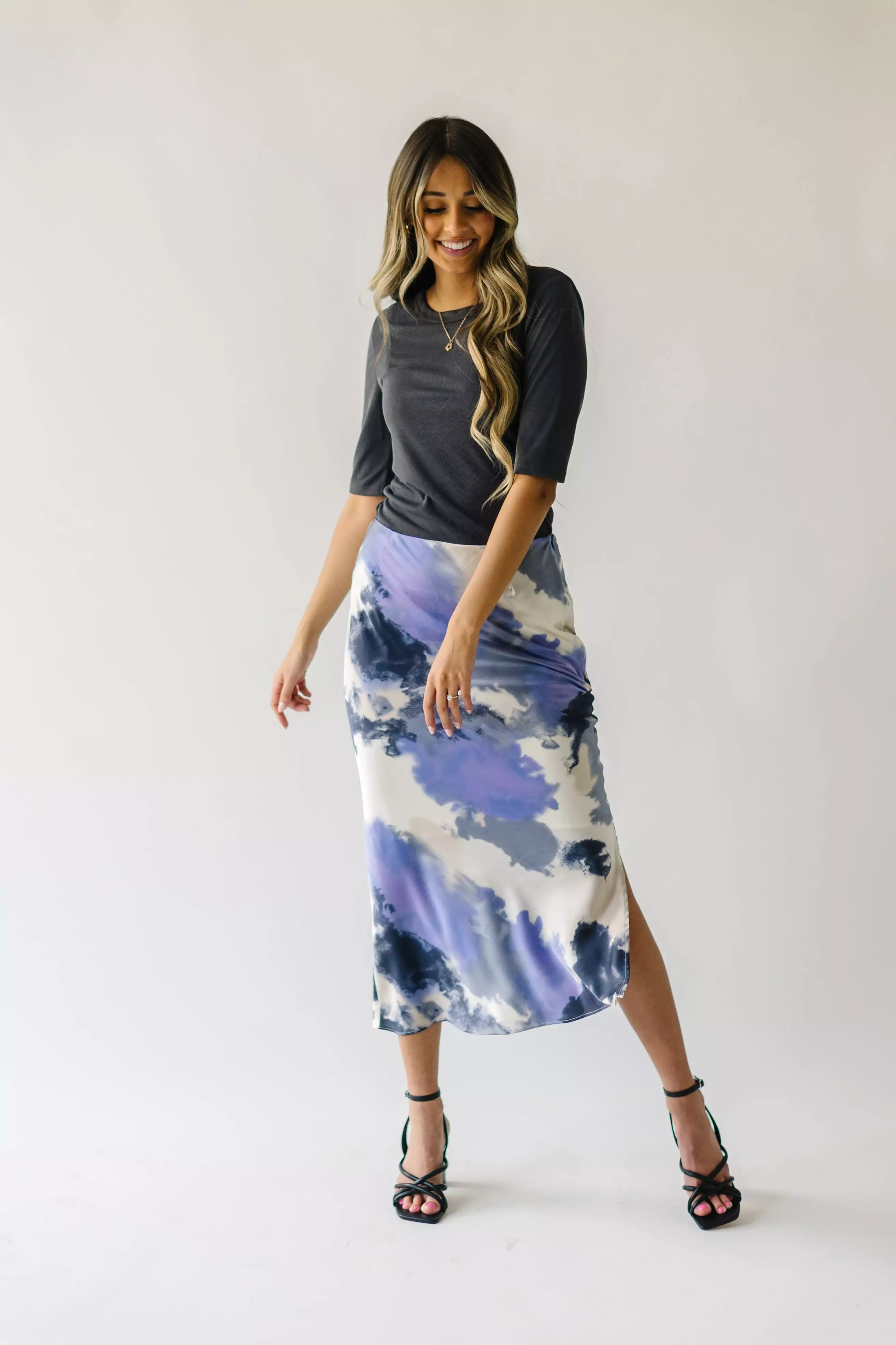 Ozette Satin Skirt - Purple Abstract Pattern