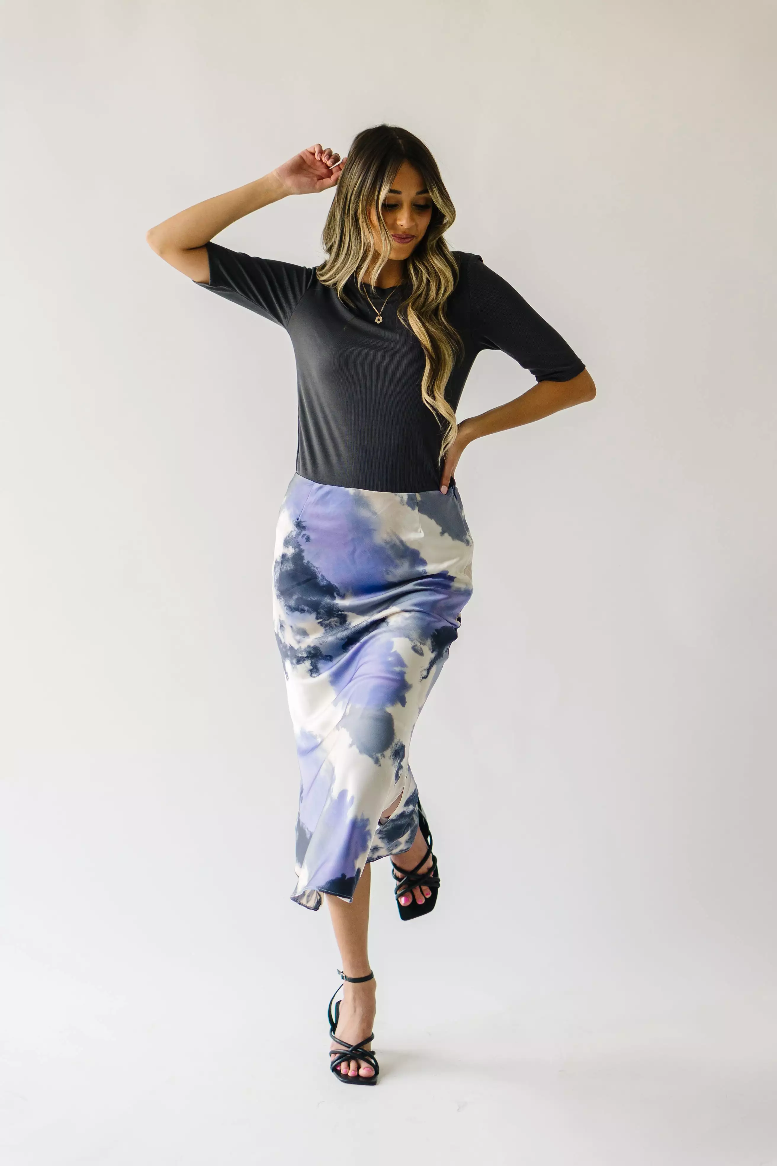 Ozette Satin Skirt - Purple Abstract Pattern