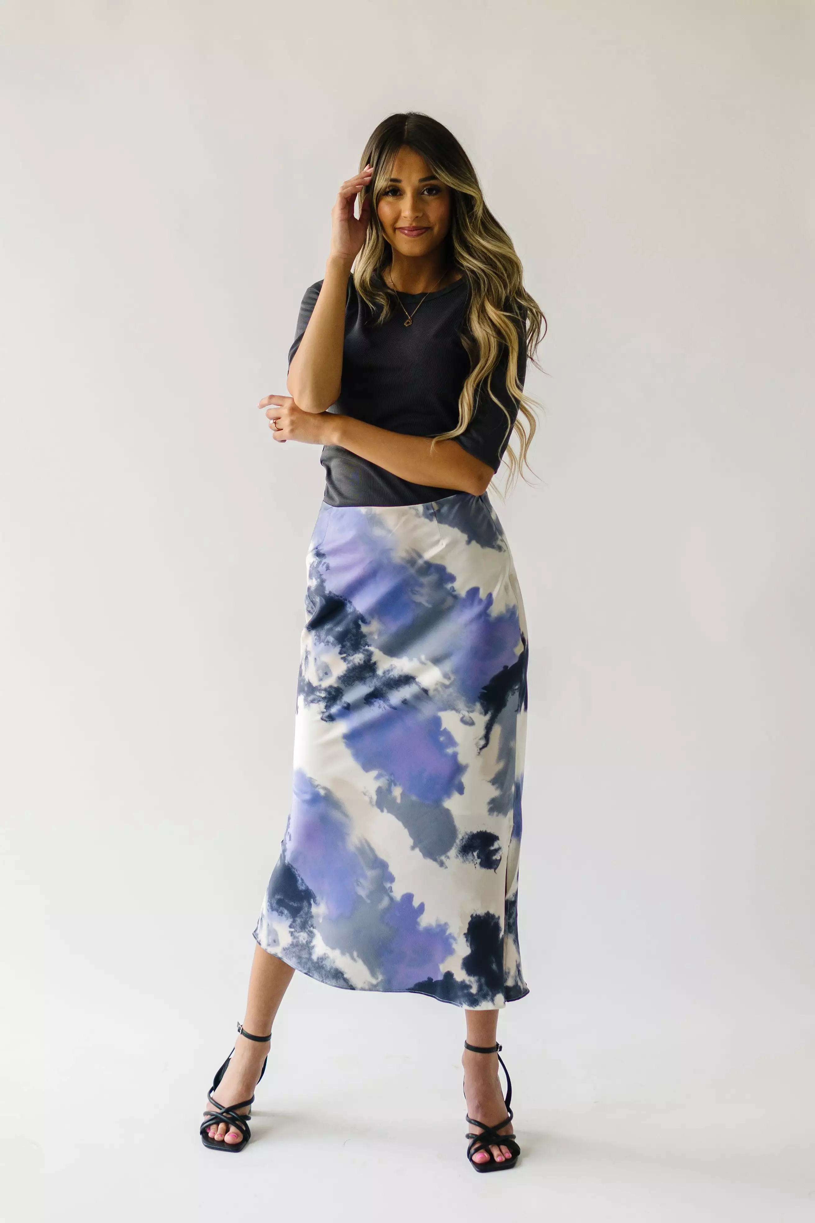 Ozette Satin Skirt - Purple Abstract Pattern