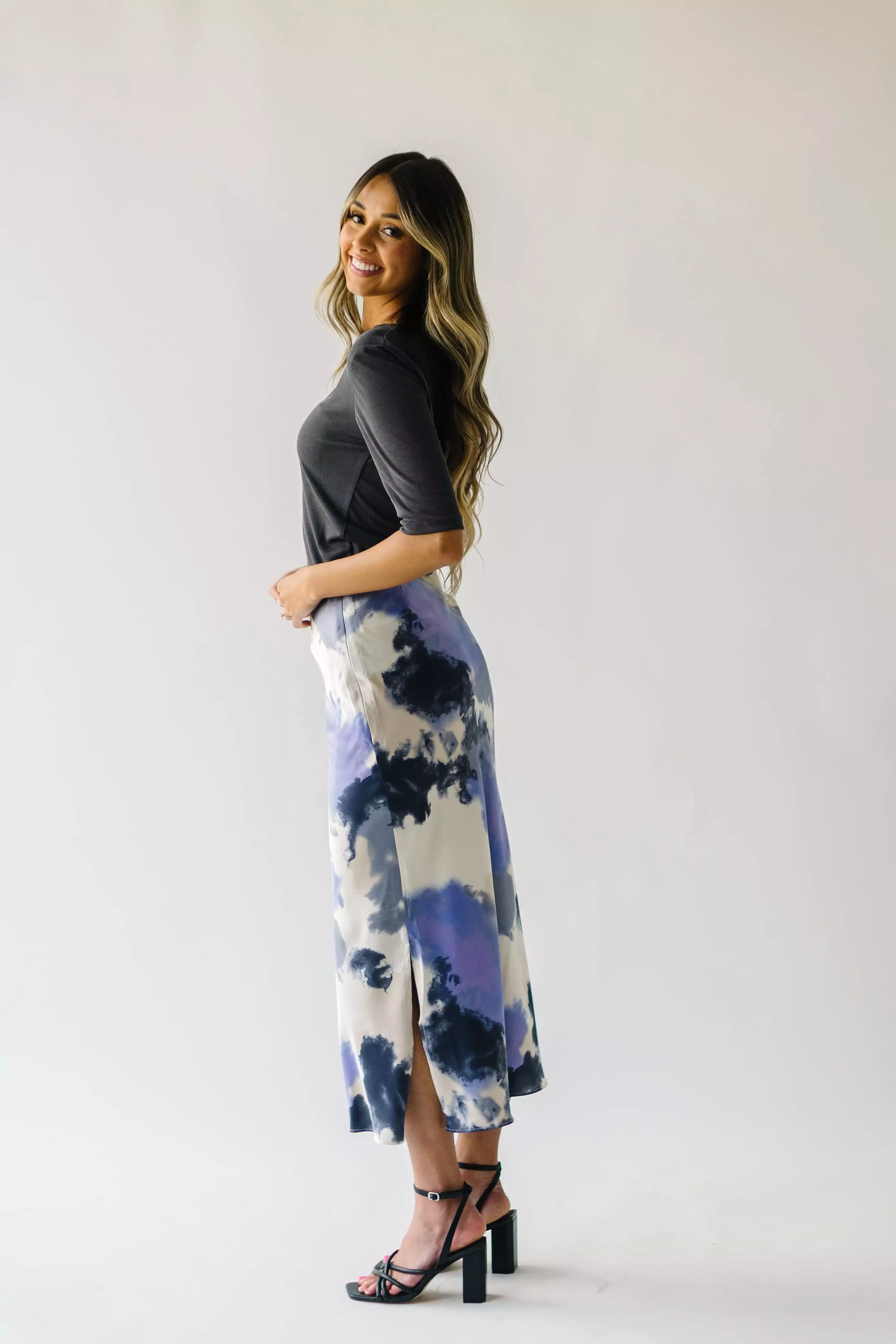 Ozette Satin Skirt - Purple Abstract Pattern