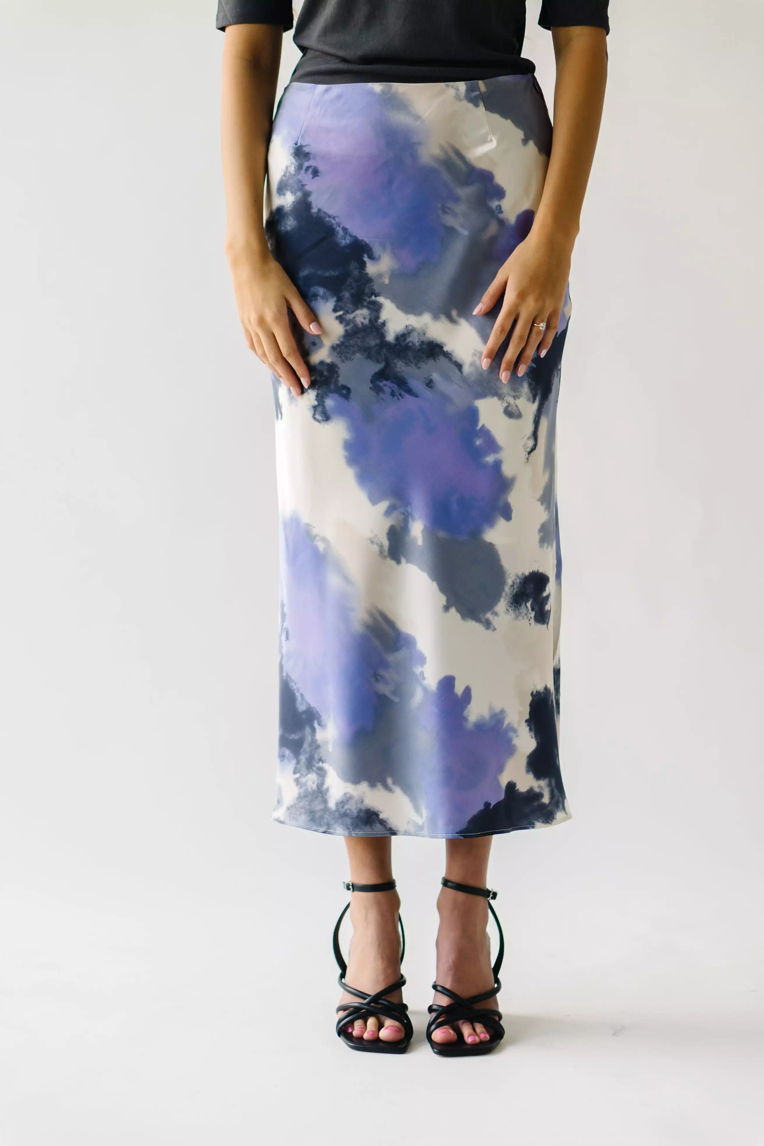 Ozette Satin Skirt - Purple Abstract Pattern